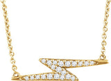 14K Gold Round Natural Diamond Lightning Bolt Necklace - Yellow Gold