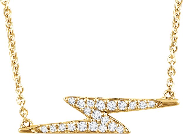 14K Gold Round Natural Diamond Lightning Bolt Necklace - Yellow Gold