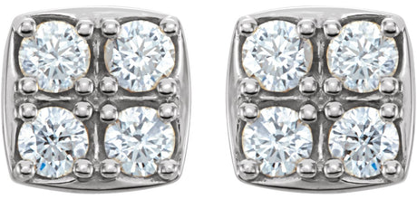 Platinum Round Natural Diamond Cluster Earrings - view 2