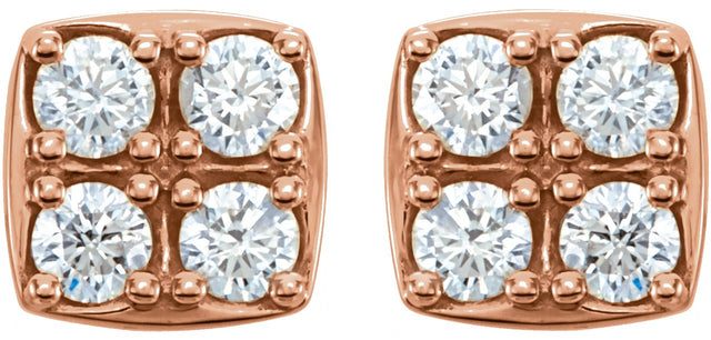 14K Gold Round Natural Diamond Cluster Earrings – 2.5mm Stones - Rose Gold - view 2