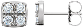 Platinum Round Natural Diamond Cluster Earrings