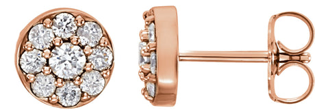 14K Gold Round Lab-Grown Diamond Cluster Earrings - Rose Gold