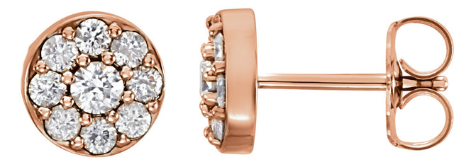 14K Gold Round Lab-Grown Diamond Cluster Earrings - Rose Gold