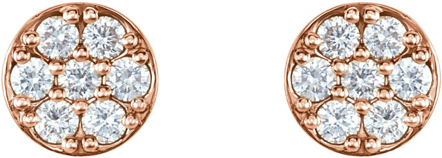 14K Gold Round Natural Diamond Cluster Earrings – 2.1mm Stones - Rose Gold - view 2