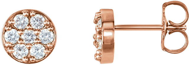 14K Gold Round Natural Diamond Cluster Earrings – 2.1mm Stones - Rose Gold