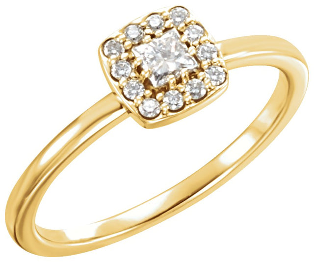 14K Gold Square Natural Diamond Halo-Style Ring – 3x3mm - Yellow Gold