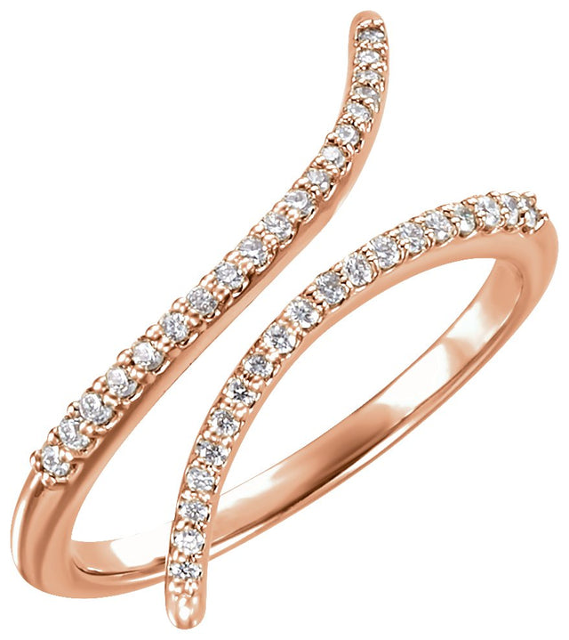 14K Gold Round Natural Diamond Bypass Ring – 0.9mm Stones - Rose Gold