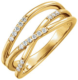 14K Gold Round Natural Diamond Criss-Cross Ring II - Yellow Gold
