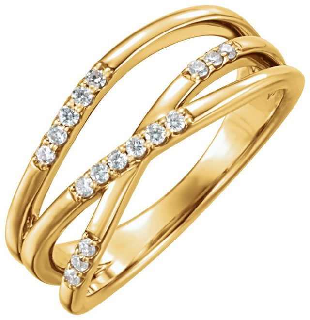 14K Gold Round Natural Diamond Criss-Cross Ring II - Yellow Gold