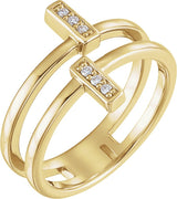 14K Gold Round Natural Diamond Double Bar Ring - Yellow Gold