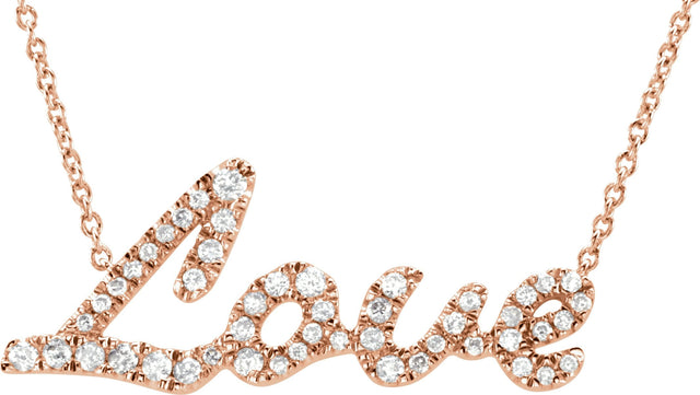 14K Gold Round Natural Diamond Love Necklace - Rose Gold