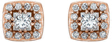 14K Gold Square Natural Diamond Halo-Style Earrings - Rose Gold - view 2