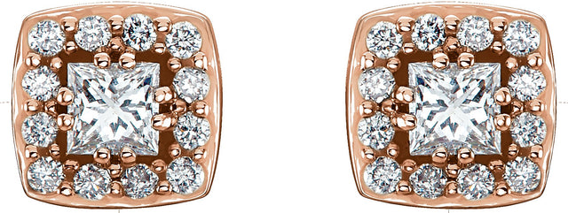 14K Gold Square Natural Diamond Halo-Style Earrings - Rose Gold - view 2