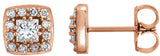 14K Gold Square Natural Diamond Halo-Style Earrings - Rose Gold