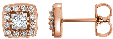 14K Gold Square Natural Diamond Halo-Style Earrings - Rose Gold
