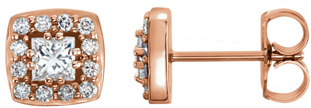 14K Gold Square Natural Diamond Halo-Style Earrings - Rose Gold