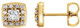 14K Gold Square Natural Diamond Halo-Style Earrings - Yellow Gold