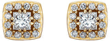 14K Gold Square Natural Diamond Halo-Style Earrings - Yellow Gold - view 2