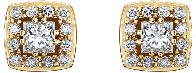 14K Gold Square Natural Diamond Halo-Style Earrings - Yellow Gold - view 2