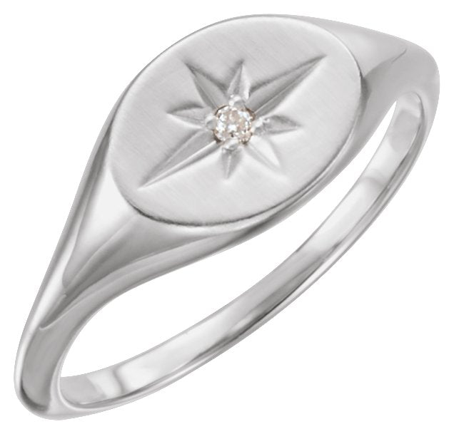Platinum Round Natural Diamond Oval Signet Ring