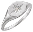 14K Gold Round Natural Diamond Oval Signet Ring - White Gold