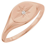 14K Gold Round Natural Diamond Oval Signet Ring - Rose Gold