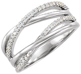 14K Gold Round Natural Diamond Criss-Cross Ring – 1.1mm Stones - White Gold