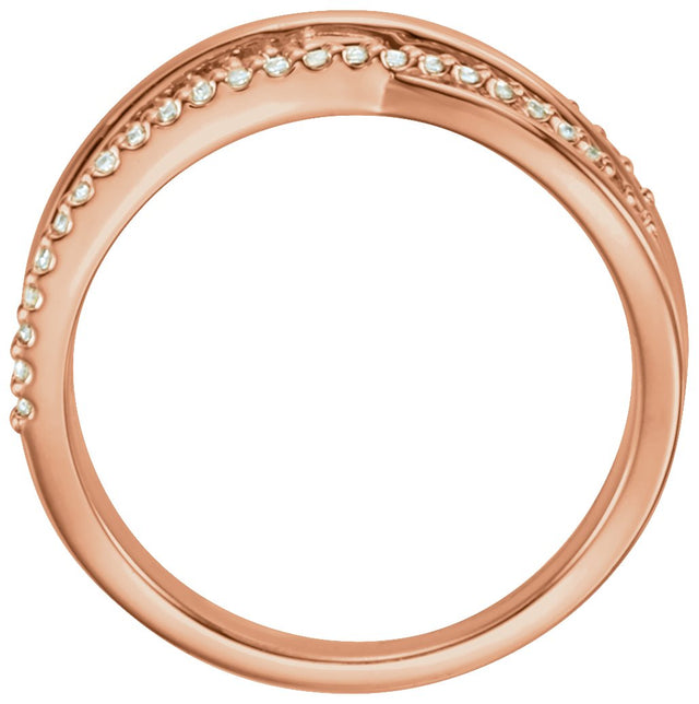 14K Gold Round Natural Diamond Criss-Cross Ring – 1.1mm Stones - Rose Gold - view 2