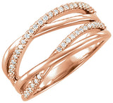 14K Gold Round Natural Diamond Criss-Cross Ring – 1.1mm Stones - Rose Gold