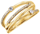 14K Gold Round Natural Diamond Criss-Cross Ring – 2.4mm Stones - Yellow Gold