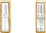 14K Gold Straight Baguette Natural Diamond Baguette Bar Earrings - Yellow Gold - view 2