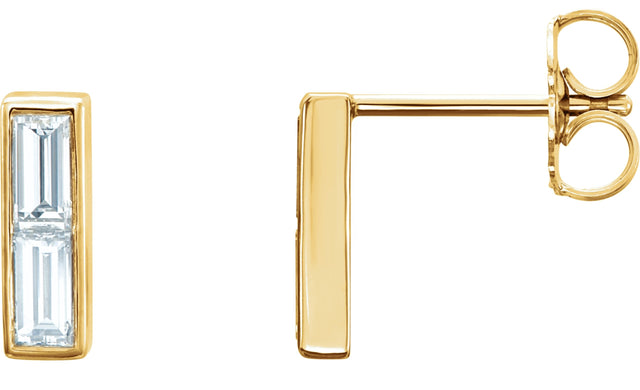 14K Gold Straight Baguette Natural Diamond Baguette Bar Earrings - Yellow Gold