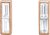 14K Gold Straight Baguette Natural Diamond Baguette Bar Earrings - Rose Gold - view 2