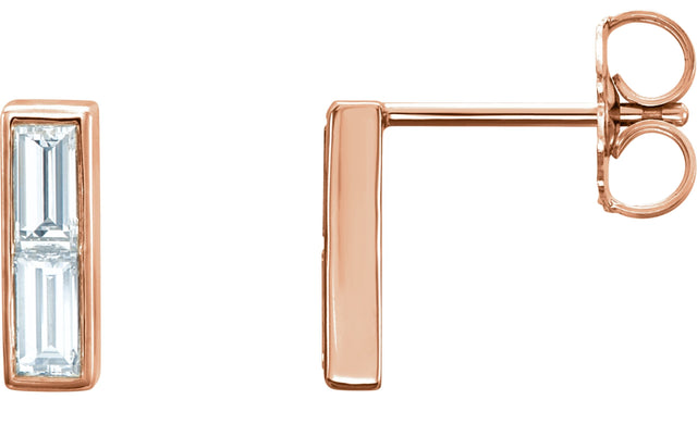 14K Gold Straight Baguette Natural Diamond Baguette Bar Earrings - Rose Gold