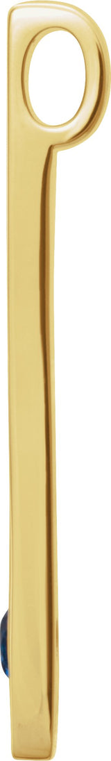 14K Gold Round Natural Blue Sapphire Family Engravable Bar Pendant - Yellow Gold - view 2