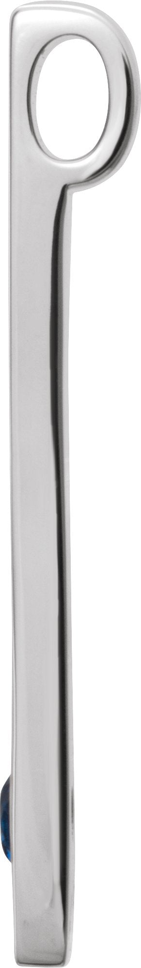 Platinum Round Lab-Grown Blue Sapphire Family Engravable Bar Pendant - view 2