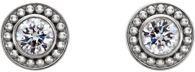 14K Gold Round Natural Diamond Bezel-Set Beaded Earrings - White Gold - view 2