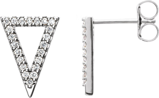 14K Gold Round Natural Diamond Triangle Earrings - White Gold