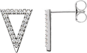 Platinum Round Natural Diamond Triangle Earrings