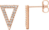 14K Gold Round Natural Diamond Triangle Earrings - Rose Gold