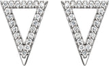 14K Gold Round Natural Diamond Triangle Earrings - White Gold - view 2