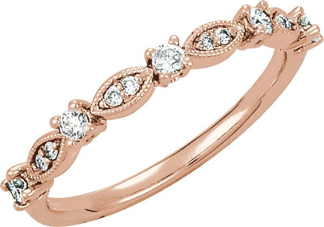 14K Gold Round Natural Diamond Stackable Ring VI - Rose Gold