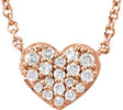 14K Gold Round Natural Diamond Cluster Heart Necklace - Rose Gold