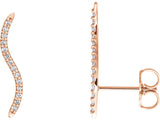 14K Gold Round Natural Diamond Accented Ear Climbers – 1.1mm Stones - Rose Gold