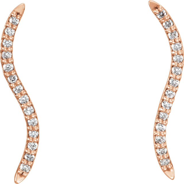14K Gold Round Natural Diamond Accented Ear Climbers – 1.1mm Stones - Rose Gold - view 2
