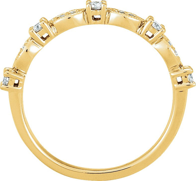 14K Gold Round Natural Diamond Stackable Ring VI - Yellow Gold - view 2