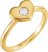 14K Gold Round Natural Diamond Heart Ring - Yellow Gold