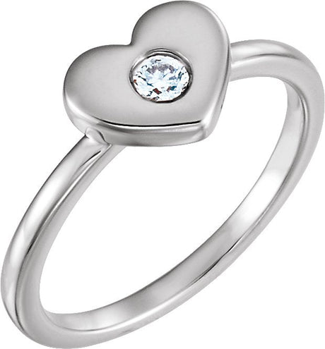 14K Gold Round Natural Diamond Heart Ring - White Gold