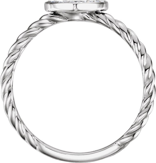 14K Gold Round Natural Diamond Pavé-Style Heart Rope Ring - White Gold - view 2