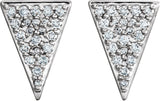 14K Gold Round Natural Diamond Triangle Earrings – 1.3mm Stones - White Gold - view 2
